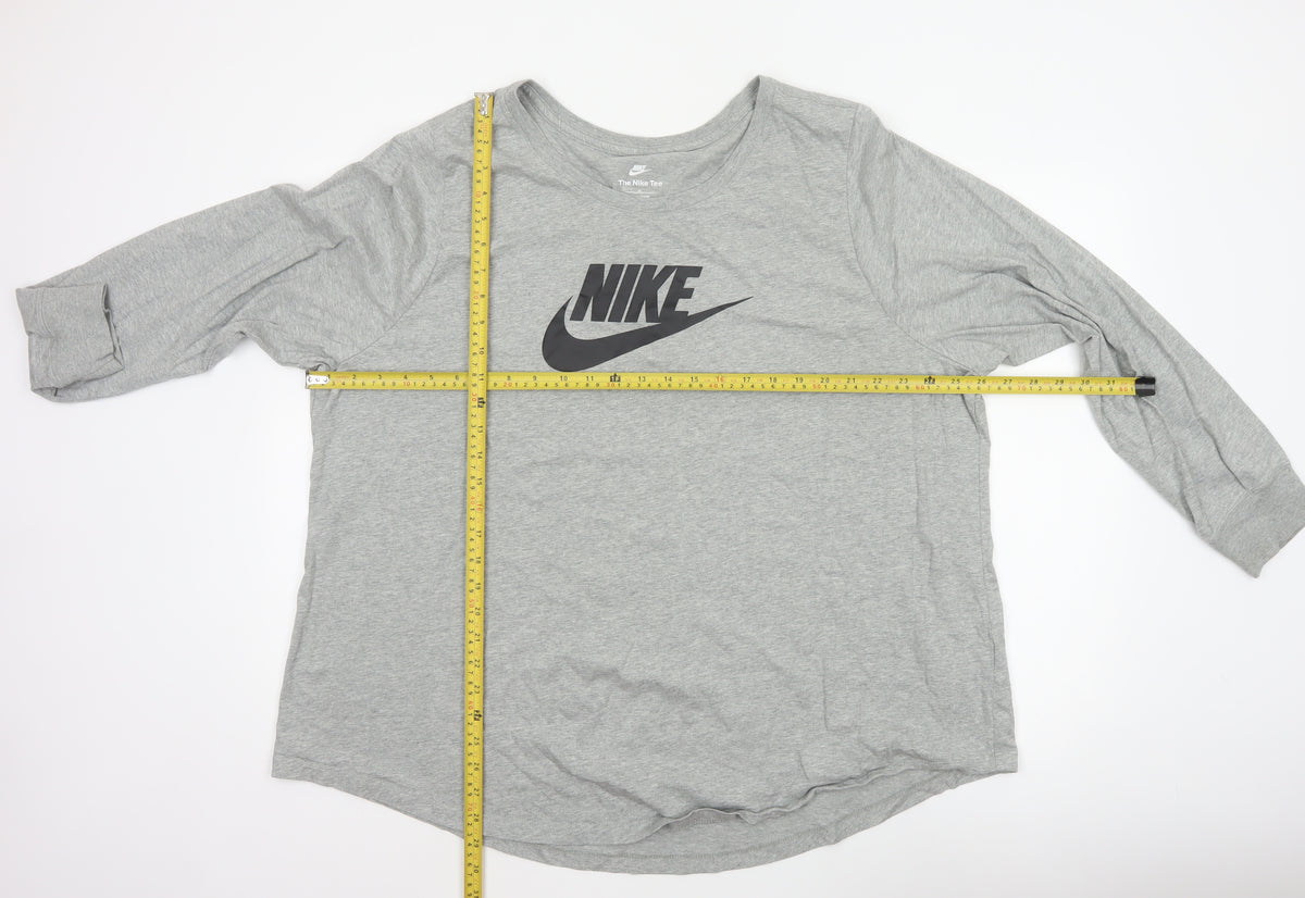 Nike Women Grey 3XL Long Sleeve Logo Crew Neck Basic T-Shirt
