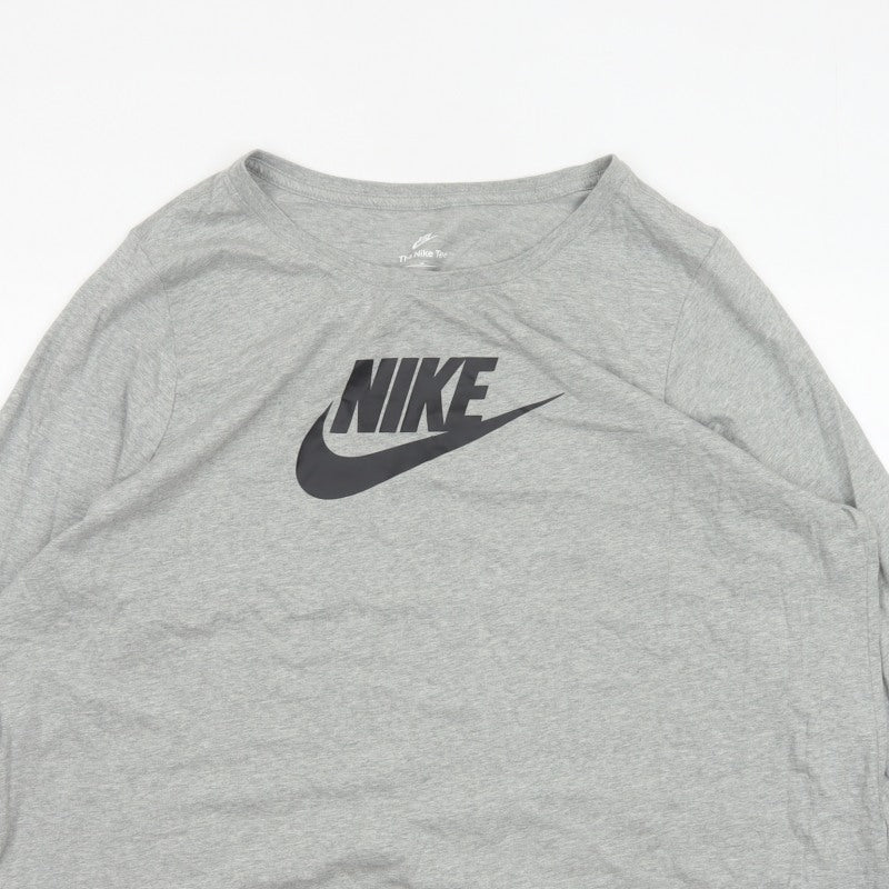 Nike Women Grey 3XL Long Sleeve Logo Crew Neck Basic T-Shirt