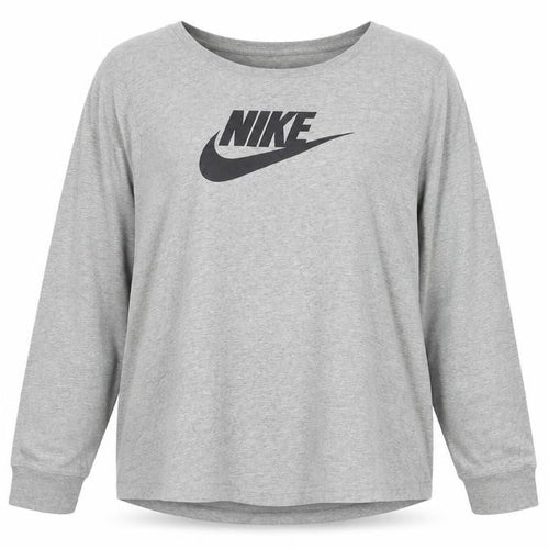 Nike Women Grey 3XL Long Sleeve Logo Crew Neck Basic T-Shirt