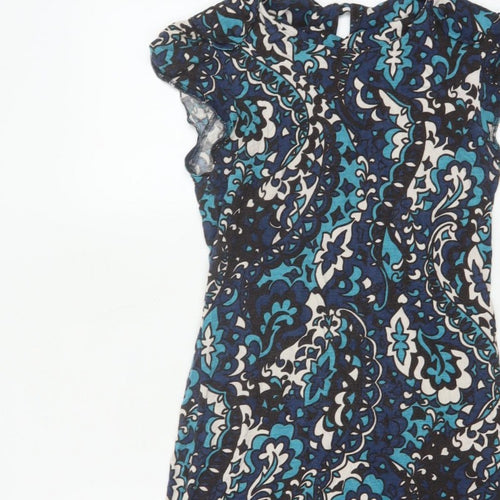 Miss Selfridge Women Blue Floral Fit & Flare Knee Length Dress UK 10