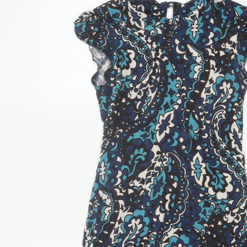 Miss Selfridge Women Blue Floral Fit & Flare Knee Length Dress UK 10
