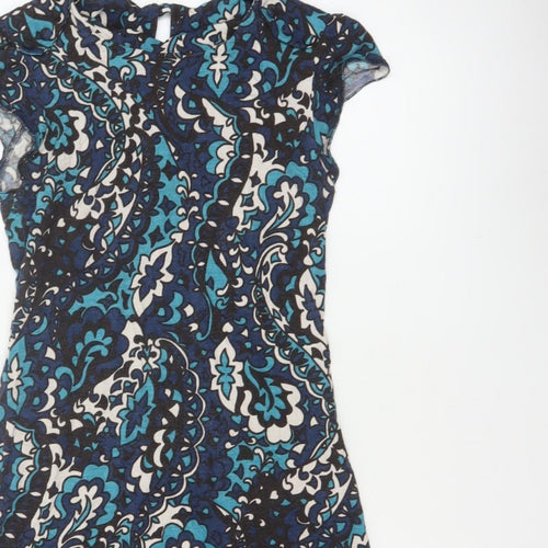 Miss Selfridge Women Blue Floral Fit & Flare Knee Length Dress UK 10