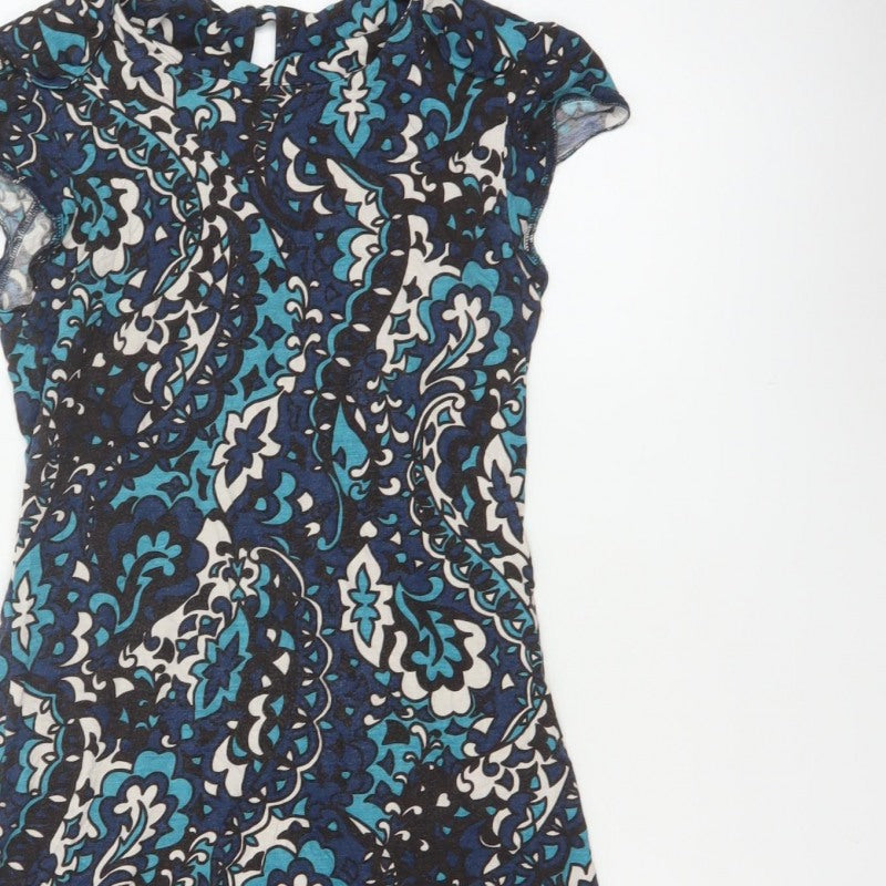 Miss Selfridge Women Blue Floral Fit & Flare Knee Length Dress UK 10