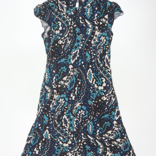 Miss Selfridge Women Blue Floral Fit & Flare Knee Length Dress UK 10