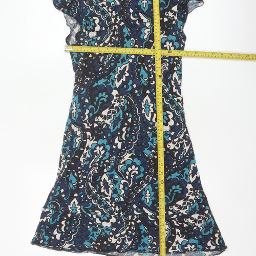 Miss Selfridge Women Blue Floral Fit & Flare Knee Length Dress UK 10
