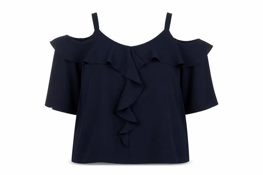 RJR John Rocha Women’s Navy UK 12 Cold Shoulder Ruffle Camisole Blouse