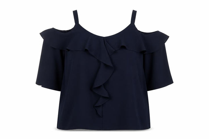 RJR John Rocha Women’s Navy UK 12 Cold Shoulder Ruffle Camisole Blouse
