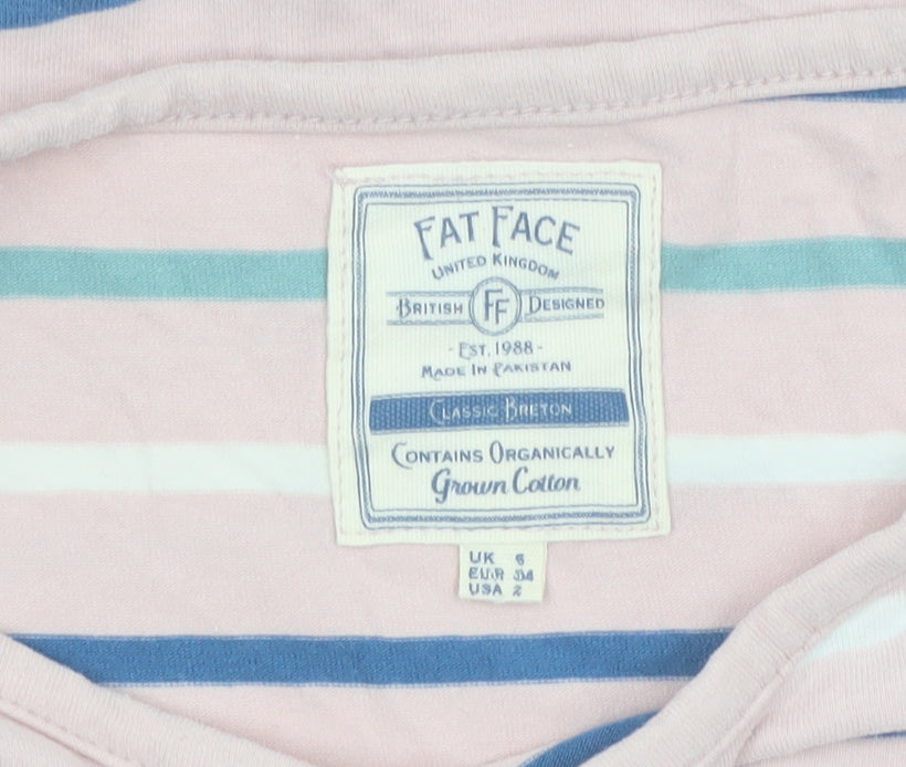 Fat Face Women Pink Striped UK 6 Classic Breton Long Sleeve T-Shirt