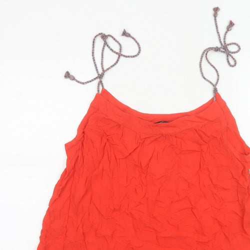 Vero Moda Women Red L Viscose Tie Strap Ruffle Camisole Tank Top