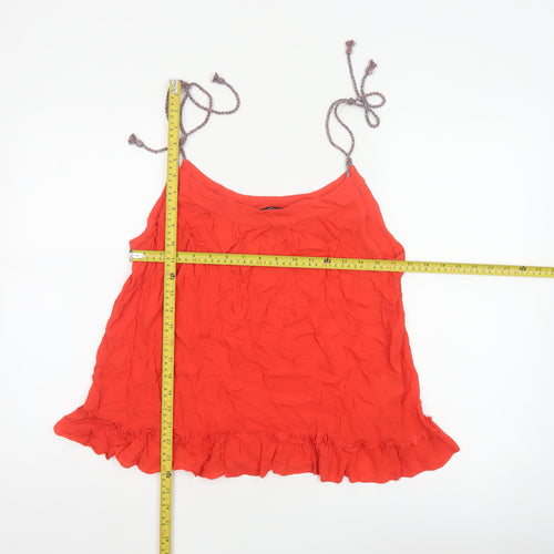 Vero Moda Women Red L Viscose Tie Strap Ruffle Camisole Tank Top