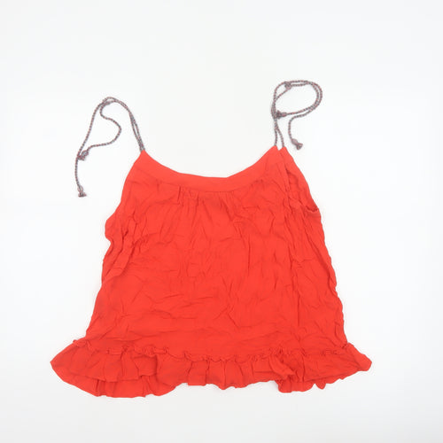 Vero Moda Women Red L Viscose Tie Strap Ruffle Camisole Tank Top