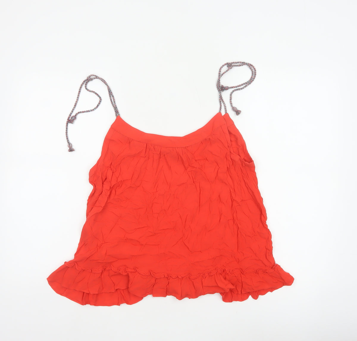 Vero Moda Women Red L Viscose Tie Strap Ruffle Camisole Tank Top