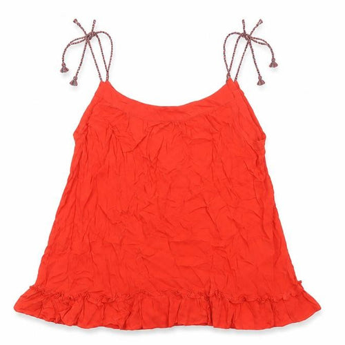Vero Moda Women Red L Viscose Tie Strap Ruffle Camisole Tank Top