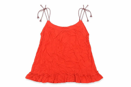 Vero Moda Women Red L Viscose Tie Strap Ruffle Camisole Tank Top