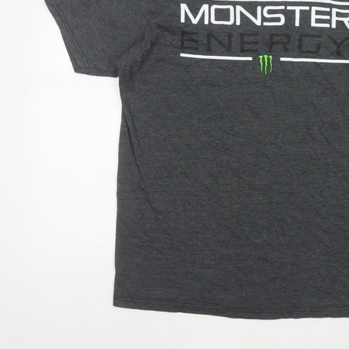 Monster Energy Men’s Grey Graphic Logo Crew Neck T-Shirt Size L