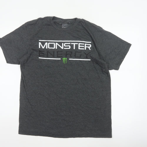 Monster Energy Men’s Grey Graphic Logo Crew Neck T-Shirt Size L