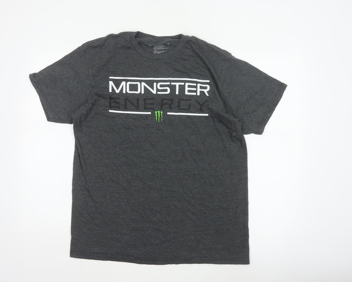 Monster Energy Men’s Grey Graphic Logo Crew Neck T-Shirt Size L