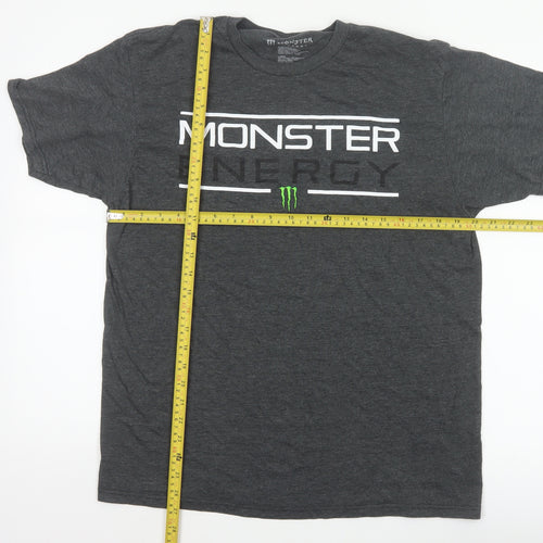 Monster Energy Men’s Grey Graphic Logo Crew Neck T-Shirt Size L