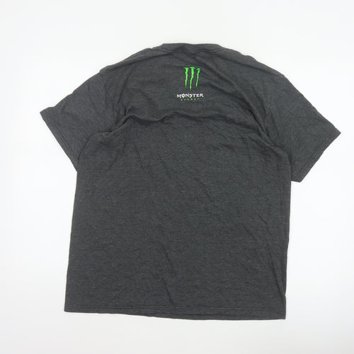 Monster Energy Men’s Grey Graphic Logo Crew Neck T-Shirt Size L