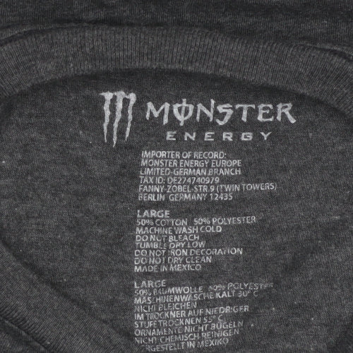 Monster Energy Men’s Grey Graphic Logo Crew Neck T-Shirt Size L