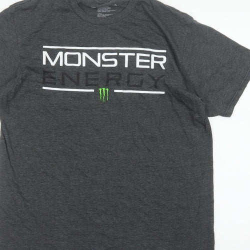 Monster Energy Men’s Grey Graphic Logo Crew Neck T-Shirt Size L