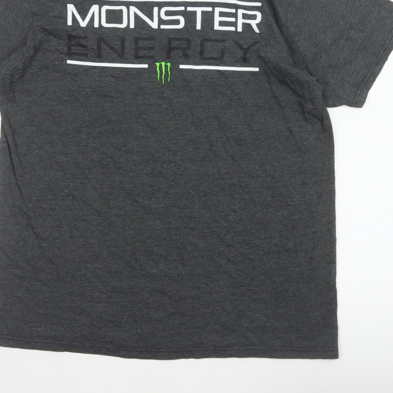 Monster Energy Men’s Grey Graphic Logo Crew Neck T-Shirt Size L