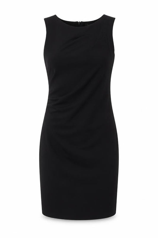 Front view of Mango Women Black S Sheath Knee Length Sleeveless Formal Dress
