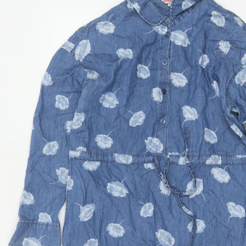 Cath Kidston Women Blue Floral Chambray Shirt Dress UK 10 Belted