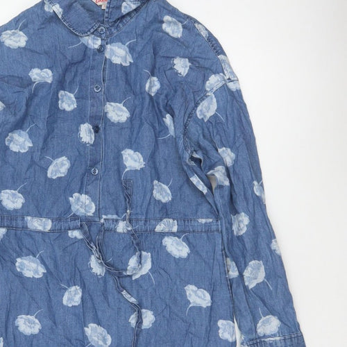 Cath Kidston Women Blue Floral Chambray Shirt Dress UK 10 Belted