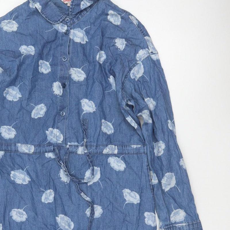 Cath Kidston Women Blue Floral Chambray Shirt Dress UK 10 Belted