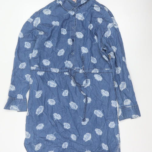 Cath Kidston Women Blue Floral Chambray Shirt Dress UK 10 Belted