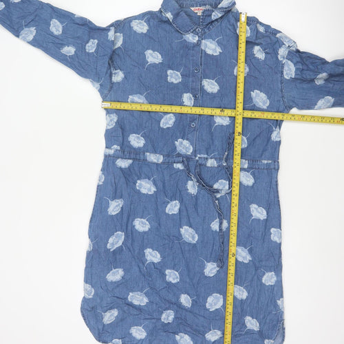 Cath Kidston Women Blue Floral Chambray Shirt Dress UK 10 Belted