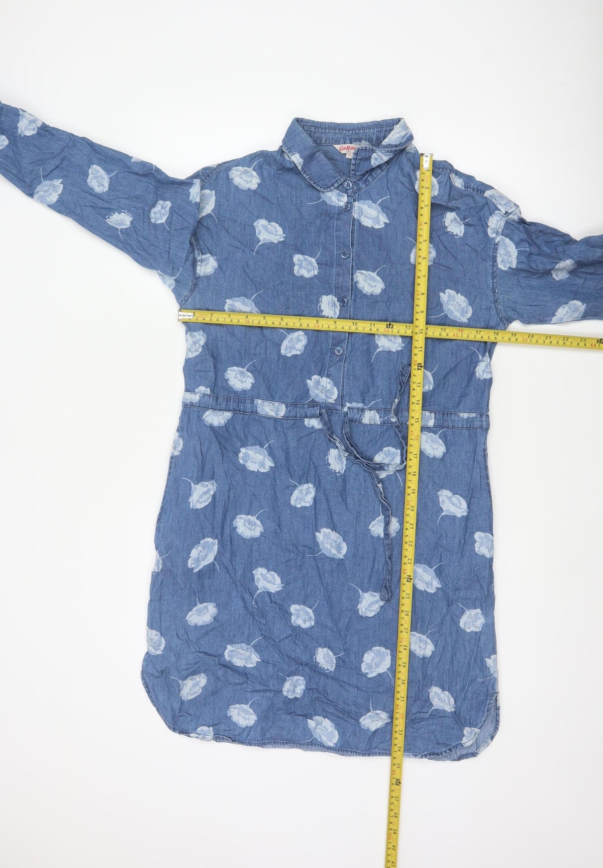 Cath Kidston Women Blue Floral Chambray Shirt Dress UK 10 Belted