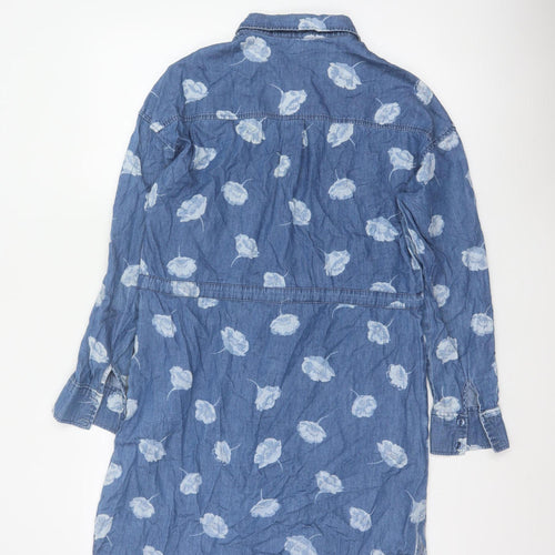 Cath Kidston Women Blue Floral Chambray Shirt Dress UK 10 Belted