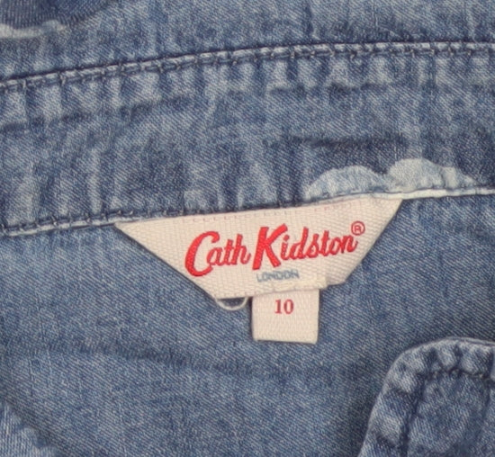 Cath Kidston Women Blue Floral Chambray Shirt Dress UK 10 Belted
