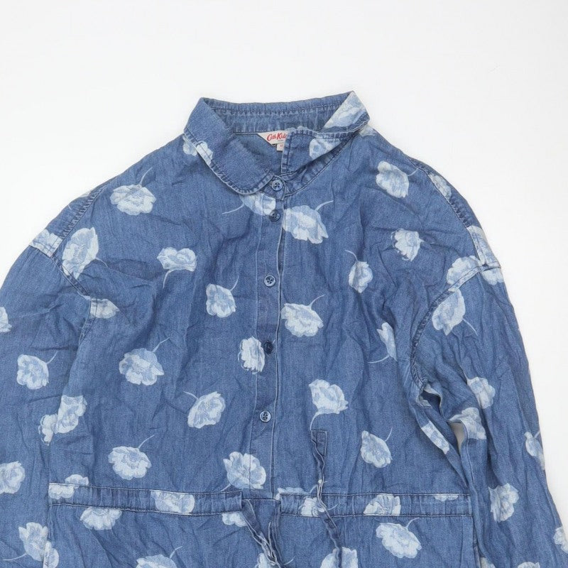 Cath Kidston Women Blue Floral Chambray Shirt Dress UK 10 Belted