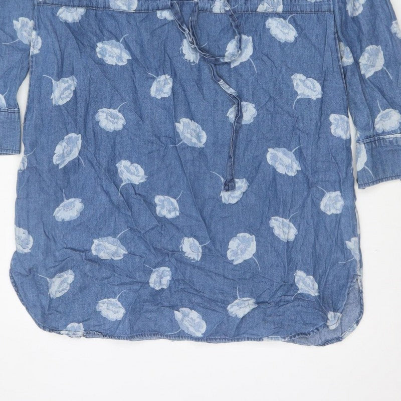 Cath Kidston Women Blue Floral Chambray Shirt Dress UK 10 Belted