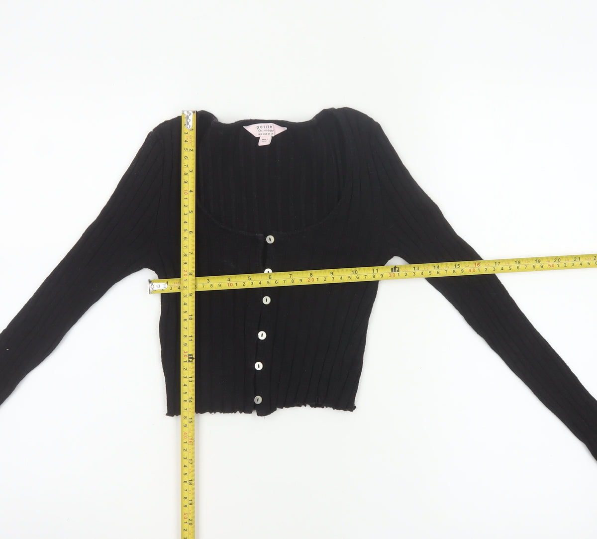 Miss Selfridge Women Black UK 8 Petite Cropped Rib Knit Button-Up Top