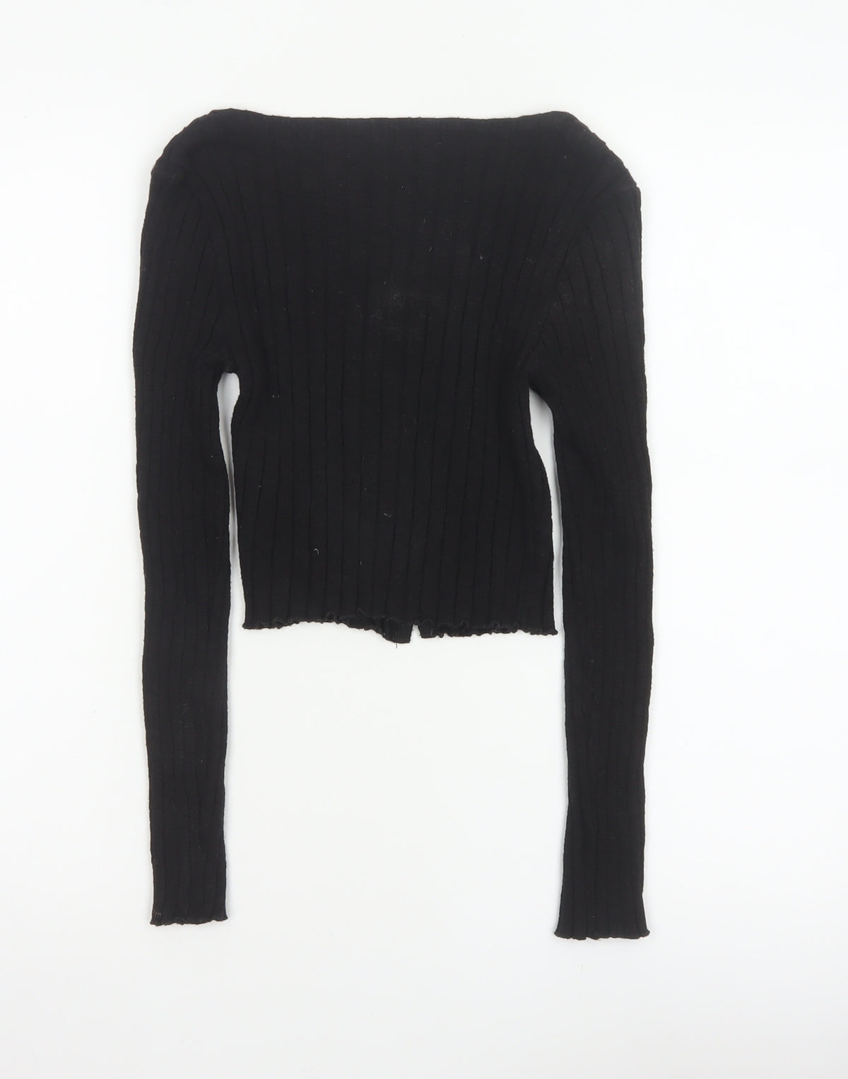 Miss Selfridge Women Black UK 8 Petite Cropped Rib Knit Button-Up Top