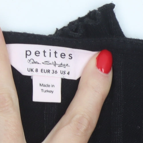 Miss Selfridge Women Black UK 8 Petite Cropped Rib Knit Button-Up Top