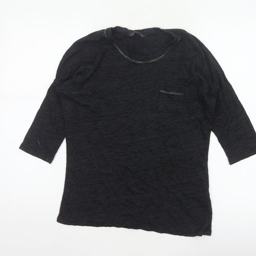 Marks and Spencer Women Black Size 8 Basic 3/4 Sleeve Knit Top
