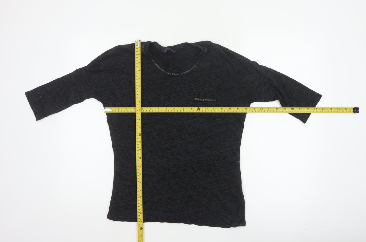 Marks and Spencer Women Black Size 8 Basic 3/4 Sleeve Knit Top