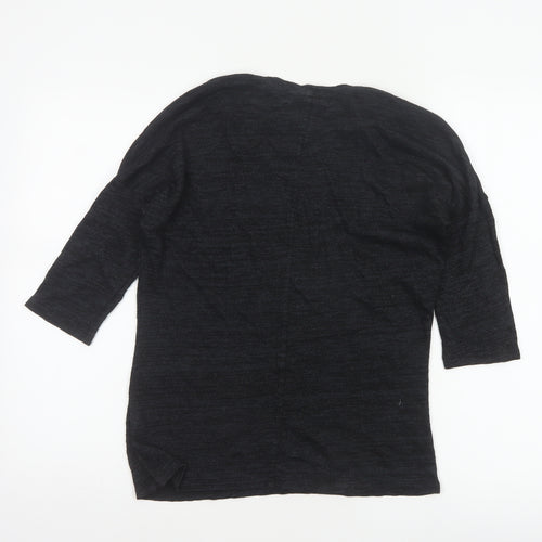 Marks and Spencer Women Black Size 8 Basic 3/4 Sleeve Knit Top