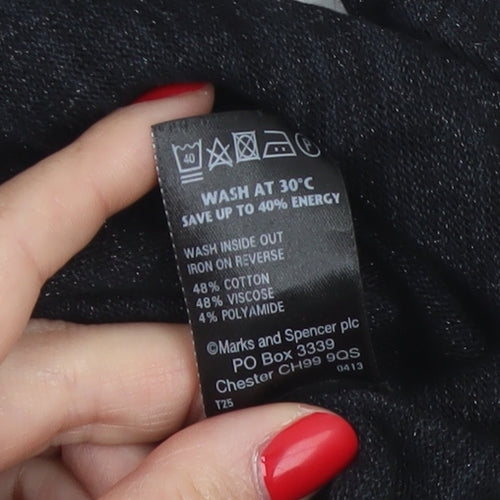 Marks and Spencer Women Black Size 8 Basic 3/4 Sleeve Knit Top