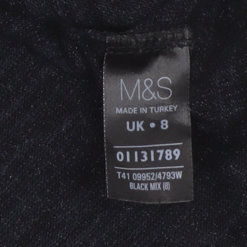 Marks and Spencer Women Black Size 8 Basic 3/4 Sleeve Knit Top