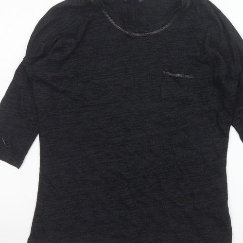 Marks and Spencer Women Black Size 8 Basic 3/4 Sleeve Knit Top