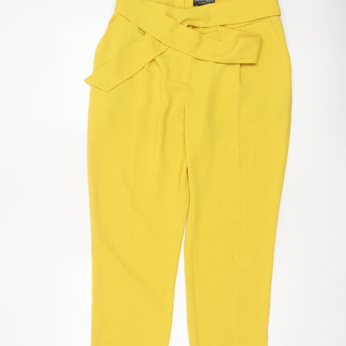 Dorothy Perkins Women Yellow UK 12 Paperbag Belted Tapered Trousers