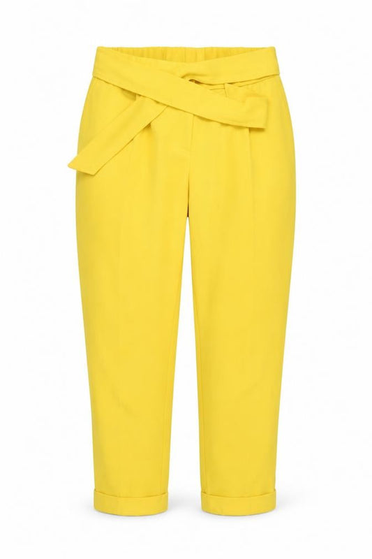 Dorothy Perkins Women Yellow UK 12 Paperbag Belted Tapered Trousers