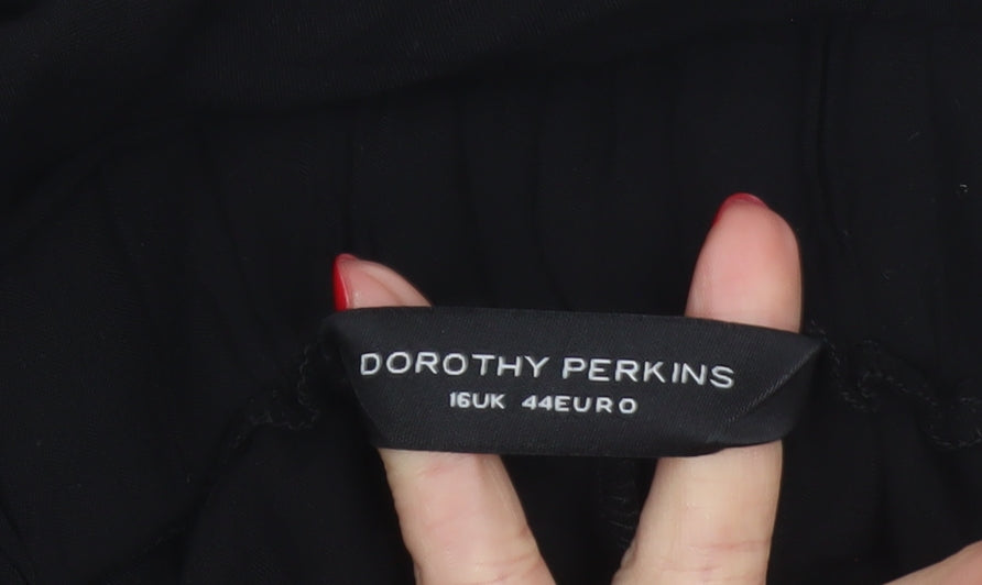 Dorothy Perkins Women Black UK 16 A-Line Knee Length Elastic Waist Skirt