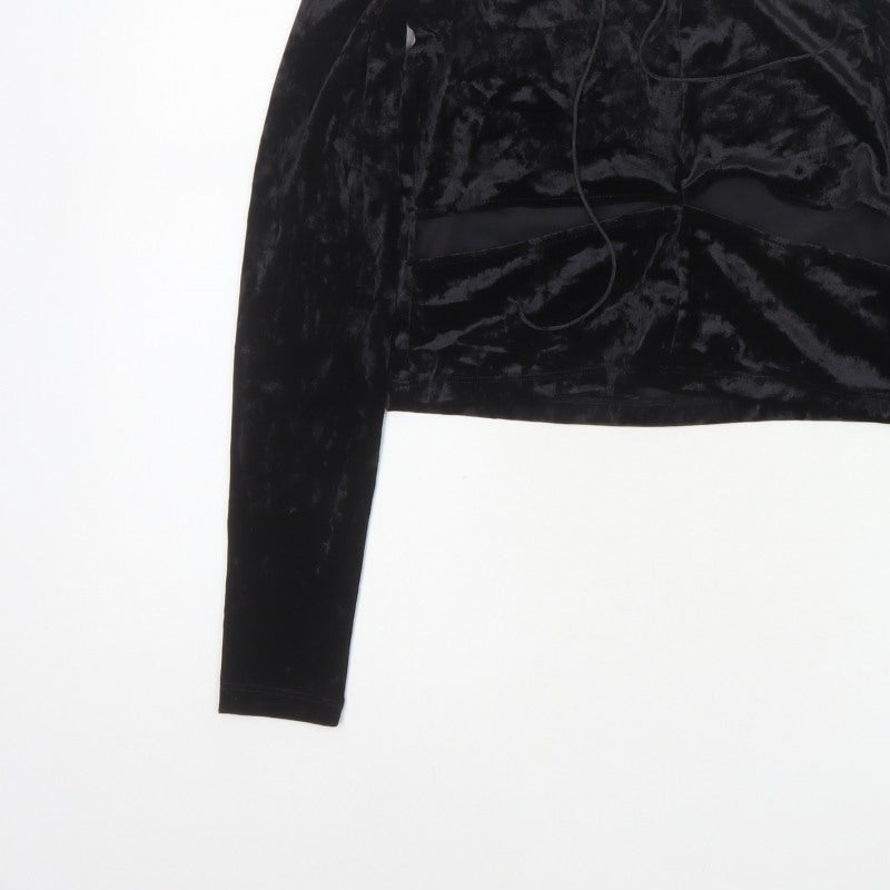 Monki Women Black UK 14 Cropped Off Shoulder Velvet Tie Top